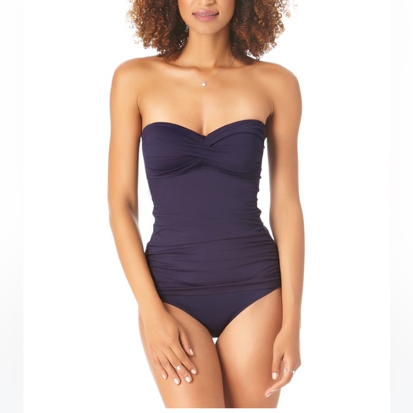 Anne Cole Navy Twist Top Tankini with high waisted bottoms, size medium - Picture 1 of 16